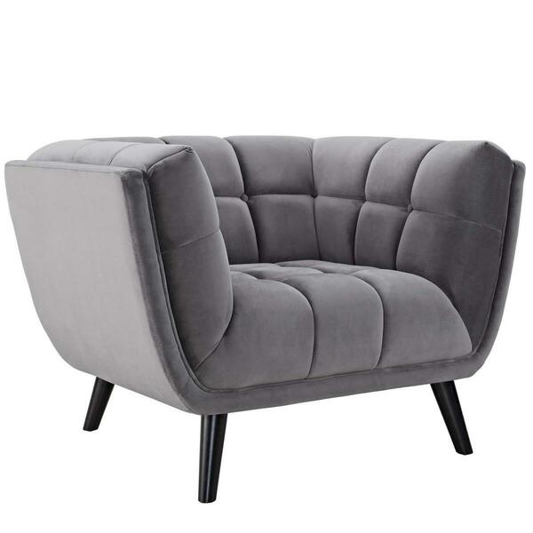 Modway Furniture 29.5 H x 43.5 W x 35.5 D in. Bestow Velvet Armchair, Gray EEI-2733-GRY